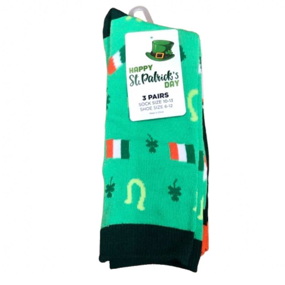 ☘️$5☘️NEW St. Patrick’s Day Fun Socks 3 PAIRS Green Fit Shoe Size 6 - 12 Unisex